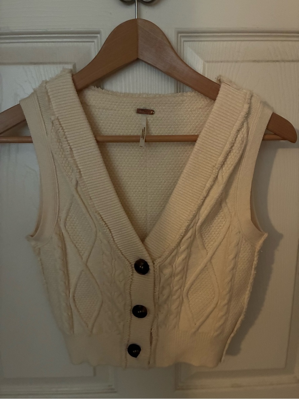 Free People Peach Cable-Knit Button Front Vest - Picture 7 of 7